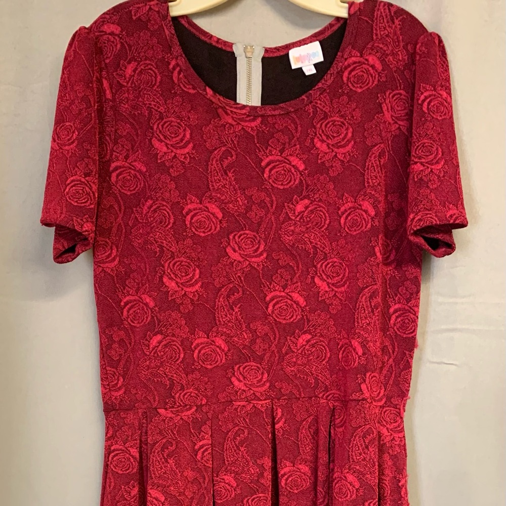 Red LuLaRoe dress in good condition. There are a few pulls but barely noticeable